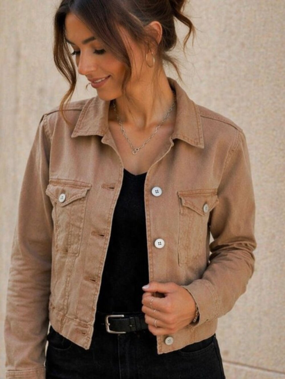 PAIGE Pacey Jacket Tan Cropped Utility Button Front Lightweight Size L